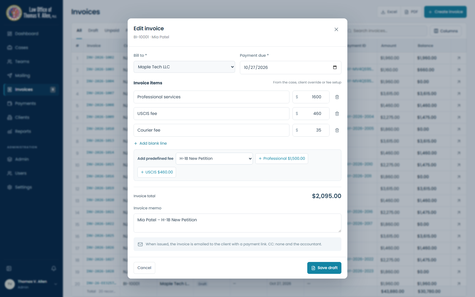 07a — Edit draft and add fee rows