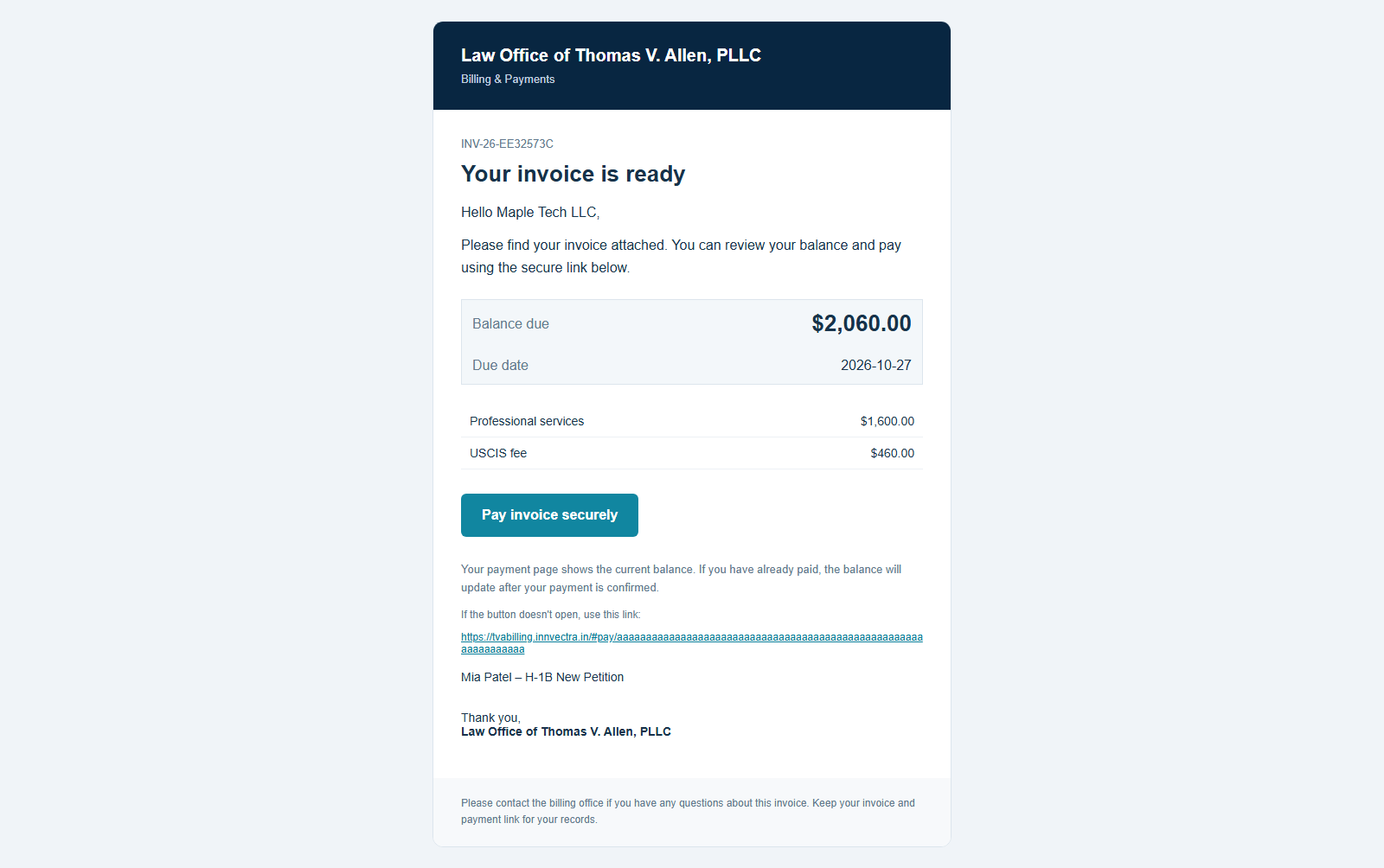 09 — Client invoice email